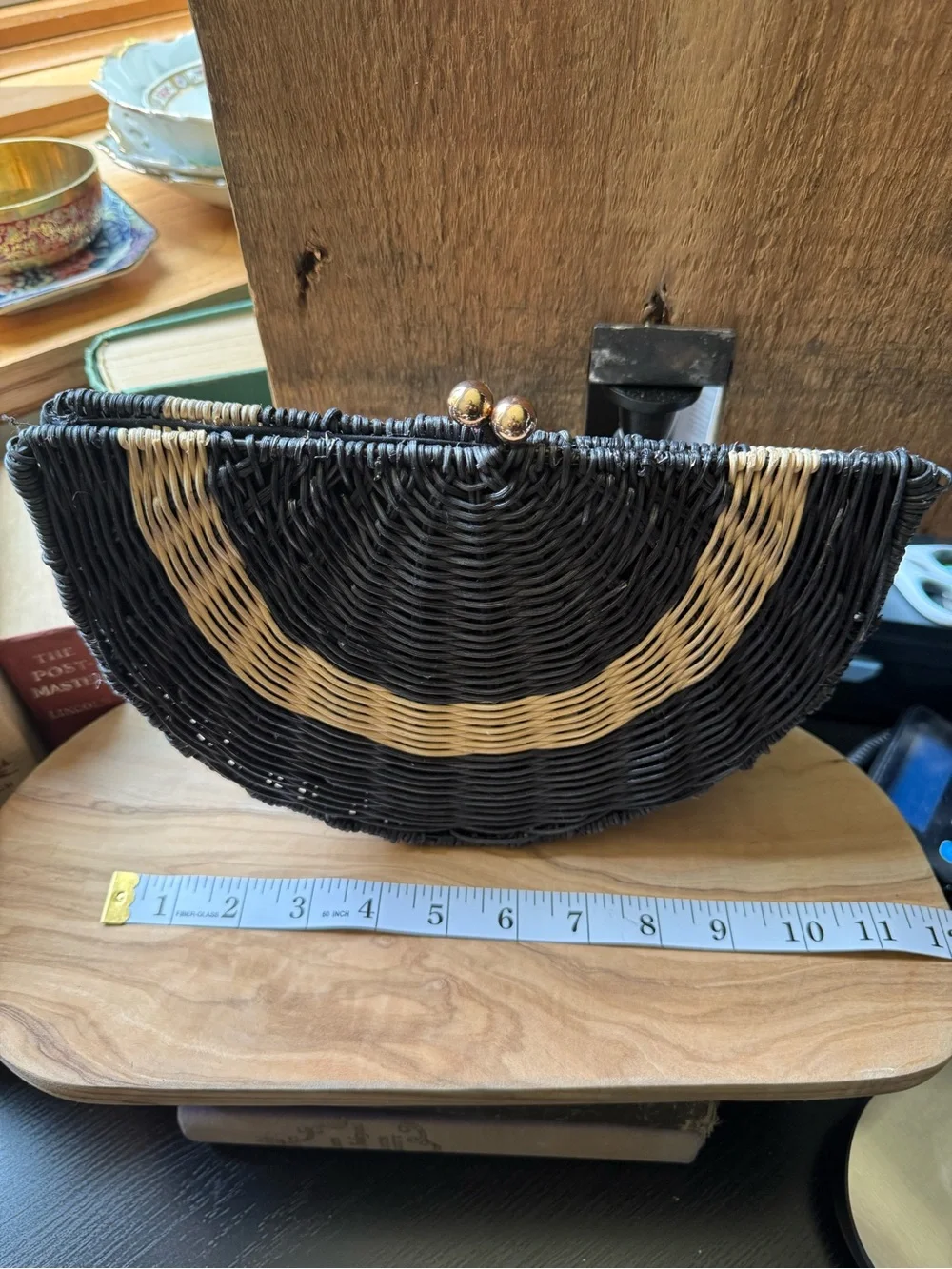 Tabitha Brown Target Geometric Woven Rattan Clutch Black White Kiss Lock Bag